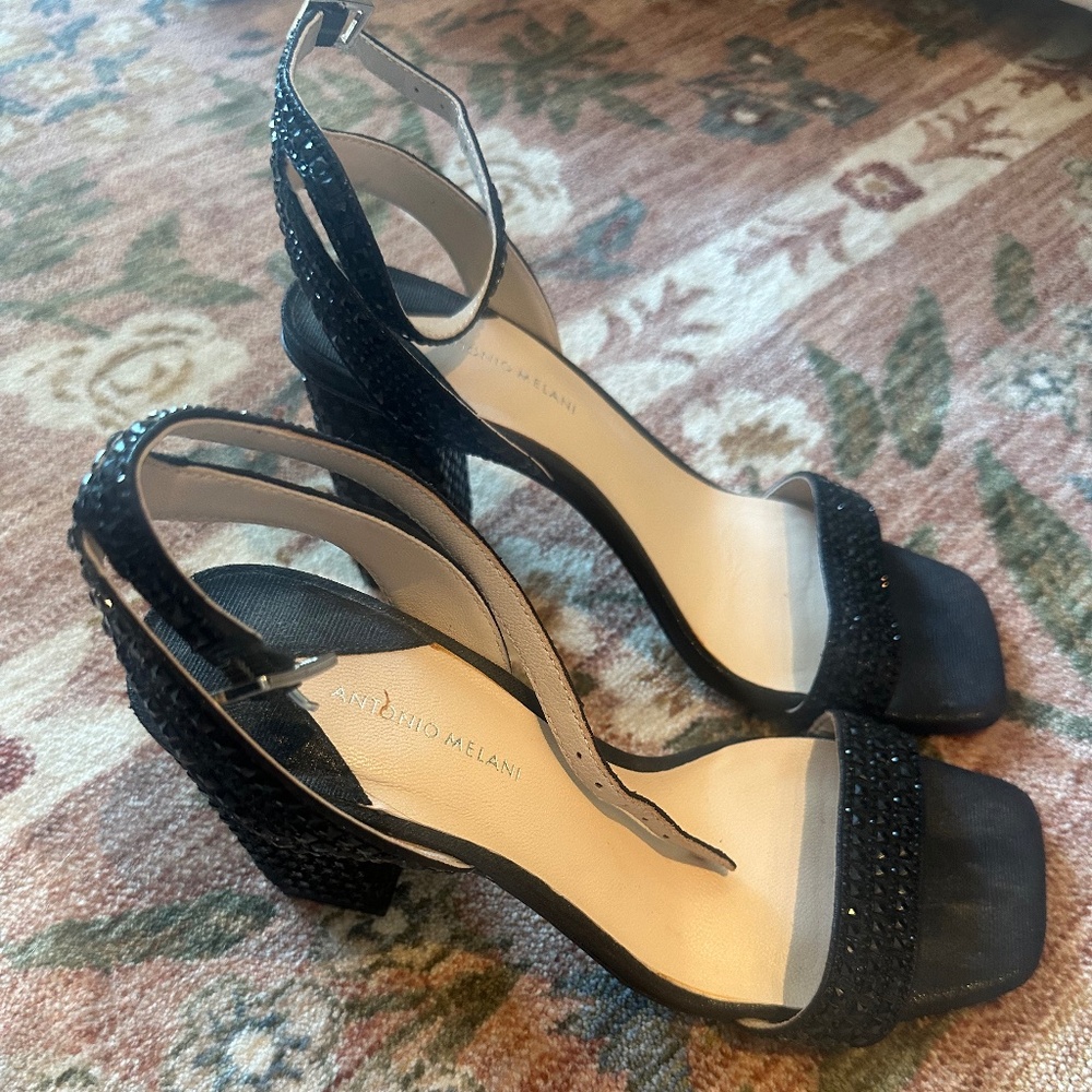 Antonio Melani Black Strappy Sparkle Heel - Size 8